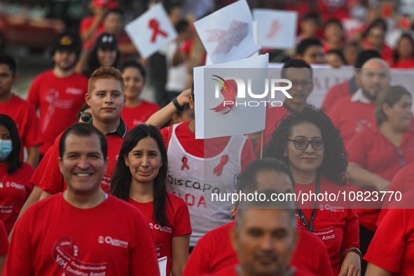 CANCUN, MEXICO - DECEMBER 1, 2023: 
Participants of the World AIDS Day March seen in the center of Cancun, on December 1st, 2023, in Cancun,...