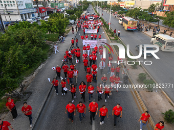 CANCUN, MEXICO - DECEMBER 1, 2023: 
Participants of the World AIDS Day March seen in the center of Cancun, on December 1st, 2023, in Cancun,...