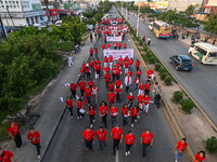 CANCUN, MEXICO - DECEMBER 1, 2023: 
Participants of the World AIDS Day March seen in the center of Cancun, on December 1st, 2023, in Cancun,...