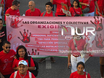 CANCUN, MEXICO - DECEMBER 1, 2023: 
Participants of the World AIDS Day March seen in the center of Cancun, on December 1st, 2023, in Cancun,...