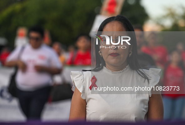 CANCUN, MEXICO - DECEMBER 1, 2023: 
Participants of the World AIDS Day March seen in the center of Cancun, on December 1st, 2023, in Cancun,...