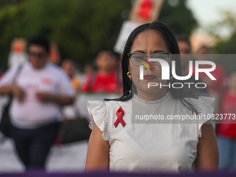 CANCUN, MEXICO - DECEMBER 1, 2023: 
Participants of the World AIDS Day March seen in the center of Cancun, on December 1st, 2023, in Cancun,...