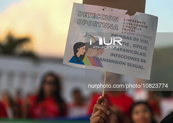 CANCUN, MEXICO - DECEMBER 1, 2023: 
Participants of the World AIDS Day March seen in the center of Cancun, on December 1st, 2023, in Cancun,...