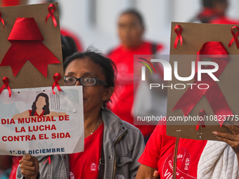 CANCUN, MEXICO - DECEMBER 1, 2023: 
Participants of the World AIDS Day March seen in the center of Cancun, on December 1st, 2023, in Cancun,...