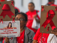 CANCUN, MEXICO - DECEMBER 1, 2023: 
Participants of the World AIDS Day March seen in the center of Cancun, on December 1st, 2023, in Cancun,...