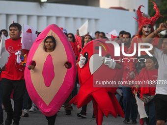 CANCUN, MEXICO - DECEMBER 1, 2023: 
Participants of the World AIDS Day March seen in the center of Cancun, on December 1st, 2023, in Cancun,...