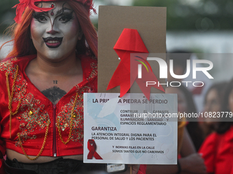 CANCUN, MEXICO - DECEMBER 1, 2023: 
Participants of the World AIDS Day March seen in the center of Cancun, on December 1st, 2023, in Cancun,...