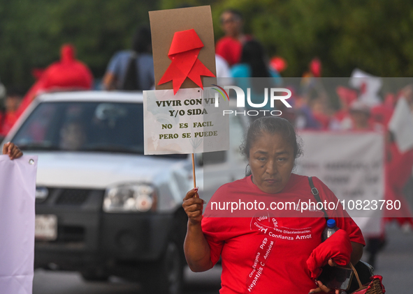 CANCUN, MEXICO - DECEMBER 1, 2023: 
Participants of the World AIDS Day March seen in the center of Cancun, on December 1st, 2023, in Cancun,...