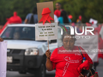 CANCUN, MEXICO - DECEMBER 1, 2023: 
Participants of the World AIDS Day March seen in the center of Cancun, on December 1st, 2023, in Cancun,...