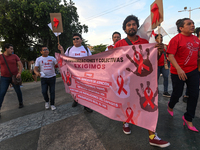 CANCUN, MEXICO - DECEMBER 1, 2023: 
Participants of the World AIDS Day March seen in the center of Cancun, on December 1st, 2023, in Cancun,...