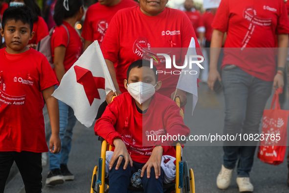 CANCUN, MEXICO - DECEMBER 1, 2023: 
Participants of the World AIDS Day March seen in the center of Cancun, on December 1st, 2023, in Cancun,...