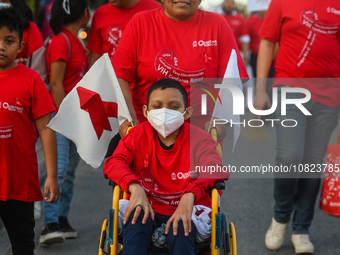 CANCUN, MEXICO - DECEMBER 1, 2023: 
Participants of the World AIDS Day March seen in the center of Cancun, on December 1st, 2023, in Cancun,...