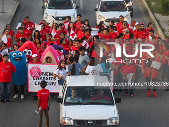 CANCUN, MEXICO - DECEMBER 1, 2023: 
Participants of the World AIDS Day March seen in the center of Cancun, on December 1st, 2023, in Cancun,...