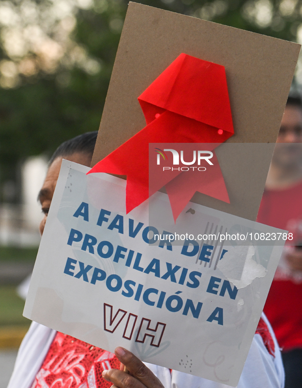 CANCUN, MEXICO - DECEMBER 1, 2023: 
Participants of the World AIDS Day March seen in the center of Cancun, on December 1st, 2023, in Cancun,...