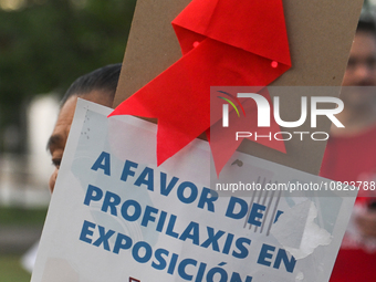 CANCUN, MEXICO - DECEMBER 1, 2023: 
Participants of the World AIDS Day March seen in the center of Cancun, on December 1st, 2023, in Cancun,...