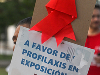 CANCUN, MEXICO - DECEMBER 1, 2023: 
Participants of the World AIDS Day March seen in the center of Cancun, on December 1st, 2023, in Cancun,...