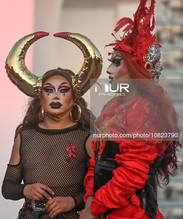 CANCUN, MEXICO - DECEMBER 1, 2023: 
Participants of the World AIDS Day March seen in the center of Cancun, on December 1st, 2023, in Cancun,...