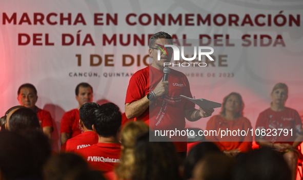 CANCUN, MEXICO - DECEMBER 1, 2023: 
The Quintana Roo state Health Secretary, Flavio Carlos Rosado, addresses the participants during the Wor...