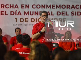 CANCUN, MEXICO - DECEMBER 1, 2023: 
The Quintana Roo state Health Secretary, Flavio Carlos Rosado, addresses the participants during the Wor...