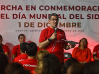 CANCUN, MEXICO - DECEMBER 1, 2023: 
The Quintana Roo state Health Secretary, Flavio Carlos Rosado, addresses the participants during the Wor...