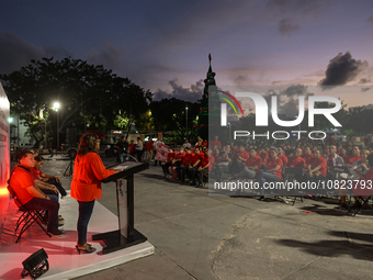 CANCUN, MEXICO - DECEMBER 1, 2023: 
Participants of the World AIDS Day March, in front of Cancun Town Hall, on December 1st, 2023, in Cancun...