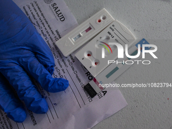 CANCUN, MEXICO - DECEMBER 1, 2023: 
Participants of the World AIDS Day March receives a free HIV test at the end of march, on December 1st,...