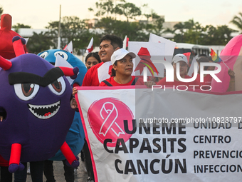 CANCUN, MEXICO - DECEMBER 1, 2023: 
Participants of the World AIDS Day March seen in the center of Cancun, on December 1st, 2023, in Cancun,...