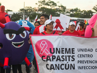 CANCUN, MEXICO - DECEMBER 1, 2023: 
Participants of the World AIDS Day March seen in the center of Cancun, on December 1st, 2023, in Cancun,...