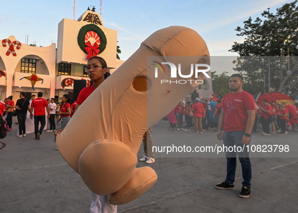 CANCUN, MEXICO - DECEMBER 1, 2023: 
Participants of the World AIDS Day March seen in front of Cancun Town Hall, on December 1st, 2023, in Ca...