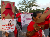 CANCUN, MEXICO - DECEMBER 1, 2023: 
Activists during the World AIDS Day March seen in the center of Cancun, on December 1st, 2023, in Cancun...