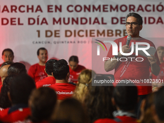 CANCUN, MEXICO - DECEMBER 1, 2023: 
The Quintana Roo state Health Secretary, Flavio Carlos Rosado, addresses the participants during the Wor...