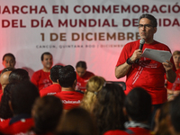 CANCUN, MEXICO - DECEMBER 1, 2023: 
The Quintana Roo state Health Secretary, Flavio Carlos Rosado, addresses the participants during the Wor...