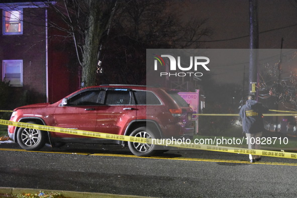 Officials are investigating a pedestrian-vehicle collision in Wallington, New Jersey, United States, on December 3, 2023. Members of the Ber...