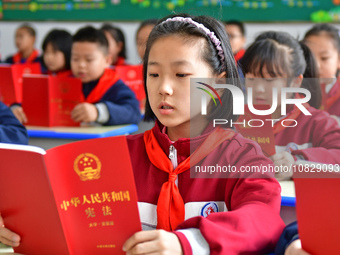 Students are reading and studying the Constitution at Xiguan Primary School in the Fushan district of Yantai, East China's Shandong province...