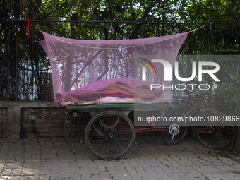 Lower-income individuals are sleeping inside a mosquito net on a van to protect themselves from dengue in Dhaka, Bangladesh, on December 4,...