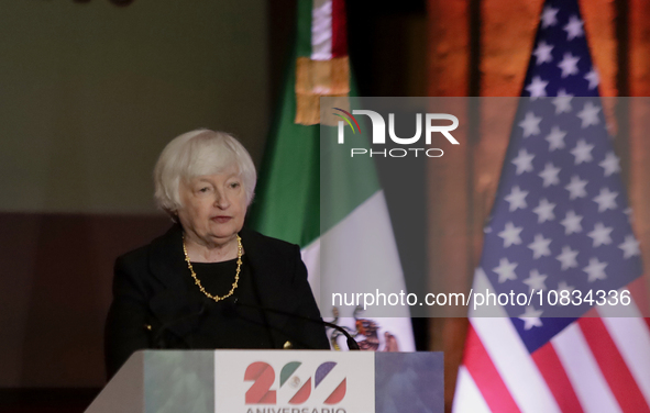 US Treasury Secretary Janet Yellen is attending a presentation at the Museo Interactivo de Economia in Mexico City, where a $20 peso coin co...