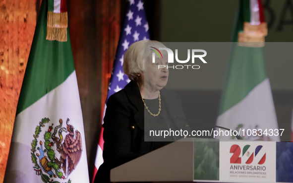 US Treasury Secretary Janet Yellen is attending a presentation at the Museo Interactivo de Economia in Mexico City, where a $20 peso coin co...