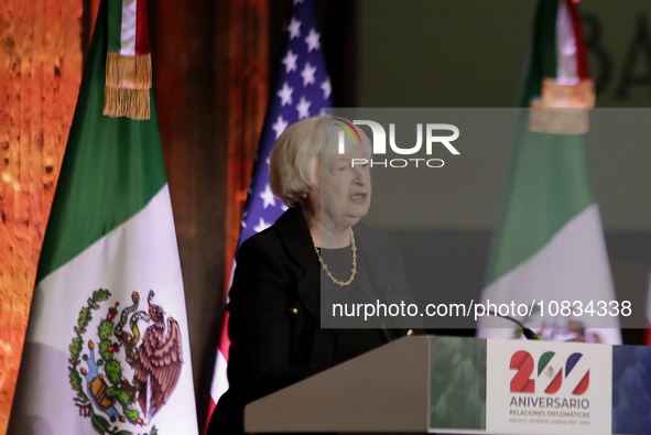 US Treasury Secretary Janet Yellen is attending a presentation at the Museo Interactivo de Economia in Mexico City, where a $20 peso coin co...