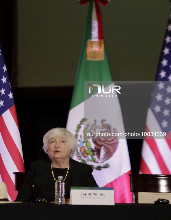 US Treasury Secretary Janet Yellen is attending a presentation at the Museo Interactivo de Economia in Mexico City, where a $20 peso coin co...