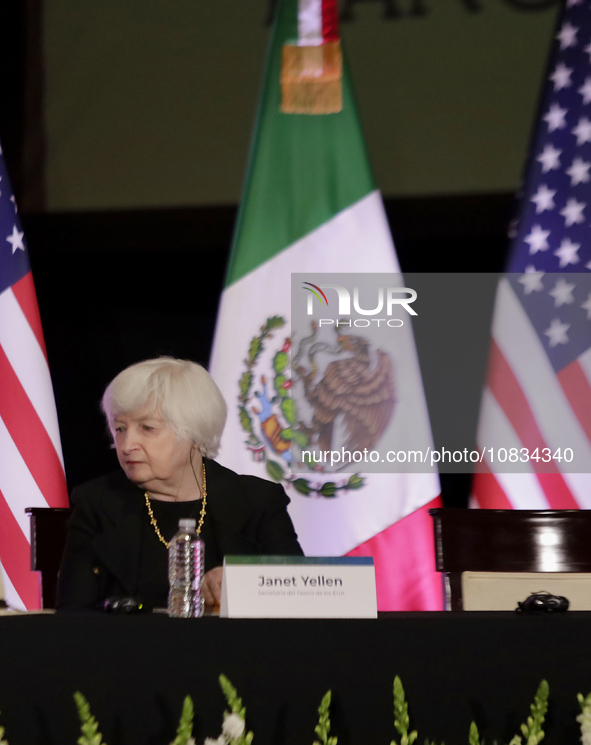 US Treasury Secretary Janet Yellen is attending a presentation at the Museo Interactivo de Economia in Mexico City, where a $20 peso coin co...