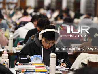 College students are reviewing for exams at the library of Nanjing Forestry University in Nanjing, China, on December 7, 2023. (