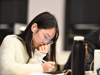 College students are reviewing for exams at the library of Nanjing Forestry University in Nanjing, China, on December 7, 2023. (