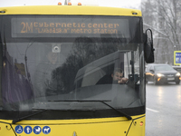 Buses are running between the closed metro stations of the Blue Line in Kyiv, Ukraine, on December 11, 2023. Train traffic on the Blue Line...