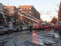 A fire is occurring at Broadway and 231st in the Bronx, New York, on December 13, 2023. No one is hurt, but it is destroying a few businesse...