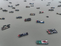 Fishing boats are moored at the central fishing port of Liandao to avoid wind and waves in Lianyungang, Jiangsu Province, China, on December...