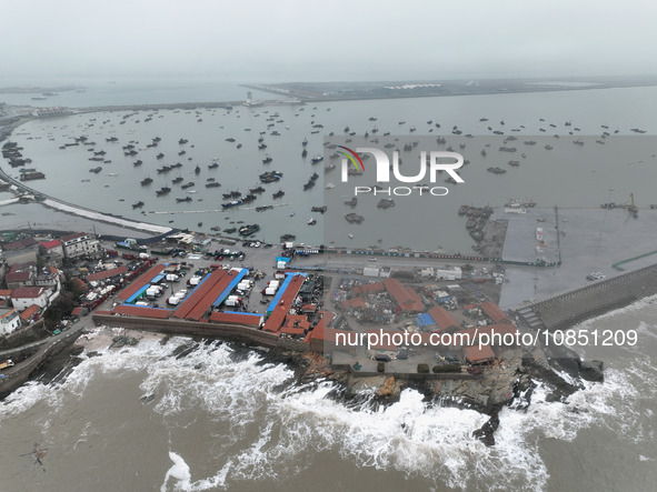 Fishing boats are moored at the central fishing port of Liandao to avoid wind and waves in Lianyungang, Jiangsu Province, China, on December...