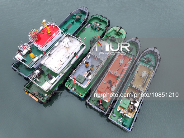 Fishing boats are moored at the central fishing port of Liandao to avoid wind and waves in Lianyungang, Jiangsu Province, China, on December...