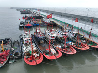 Fishing boats are moored at the central fishing port of Liandao to avoid wind and waves in Lianyungang, Jiangsu Province, China, on December...