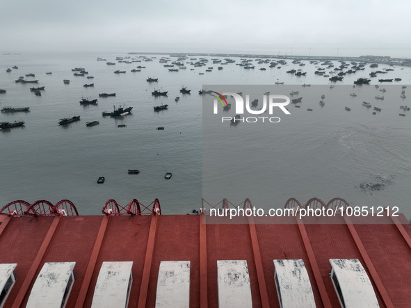 Fishing boats are moored at the central fishing port of Liandao to avoid wind and waves in Lianyungang, Jiangsu Province, China, on December...