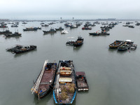 Fishing boats are moored at the central fishing port of Liandao to avoid wind and waves in Lianyungang, Jiangsu Province, China, on December...